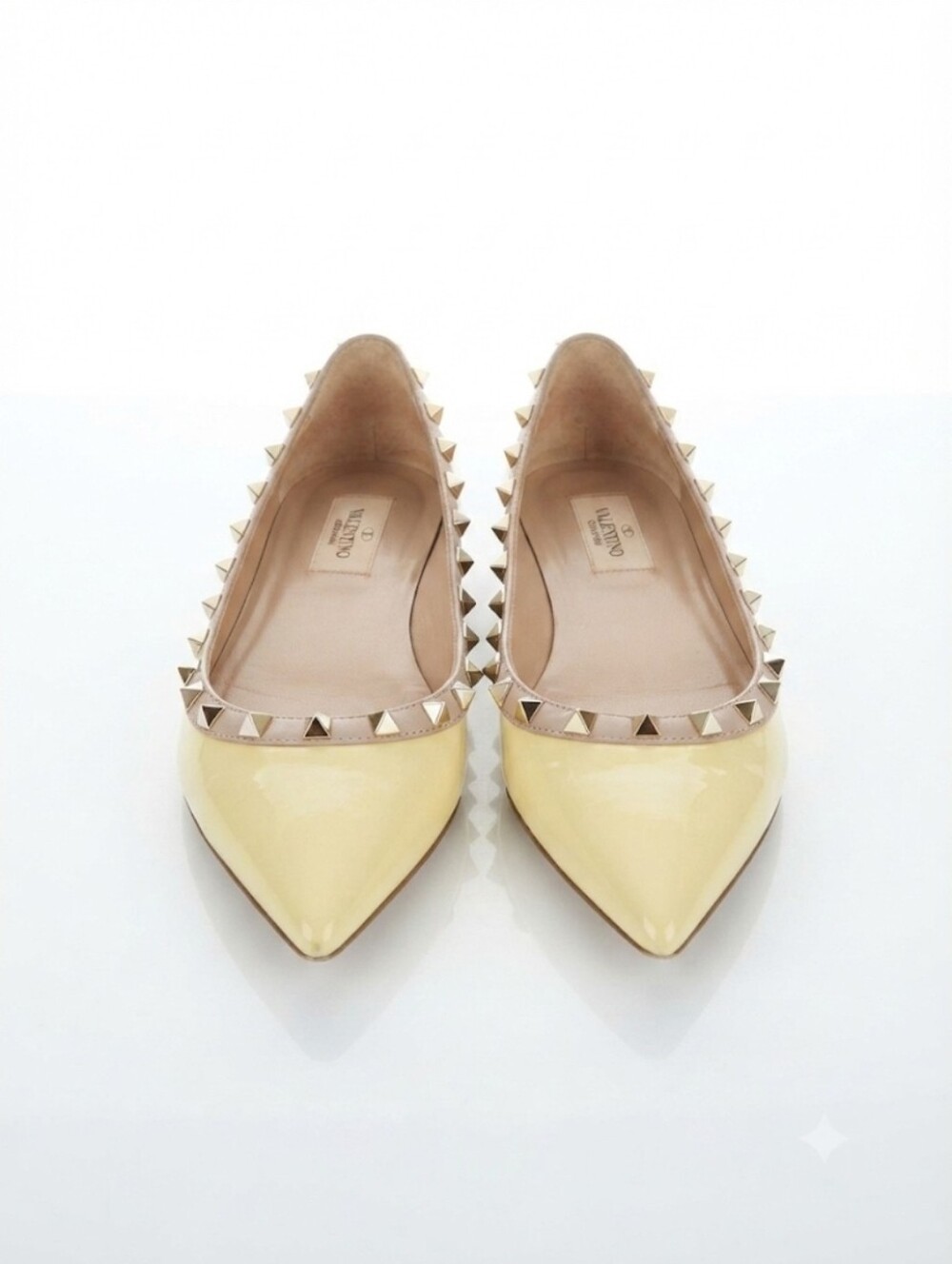 Valentino Garavani Yellow Patent Rockstud Pointed Ballet Flats 36.5